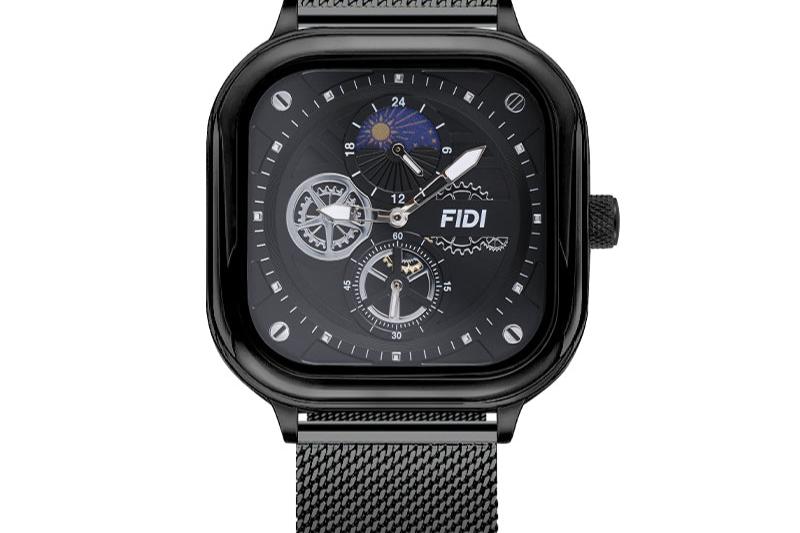 White dial, Men's FIDI Automatic, Multi-Function Watch, FD108-BK, Black, Mechanical watch, Stainless Steel.