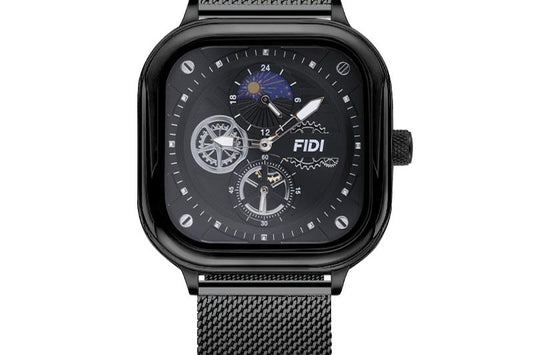 White dial, Men's FIDI Automatic, Multi-Function Watch, FD108-BK, Black, Mechanical watch, Stainless Steel.