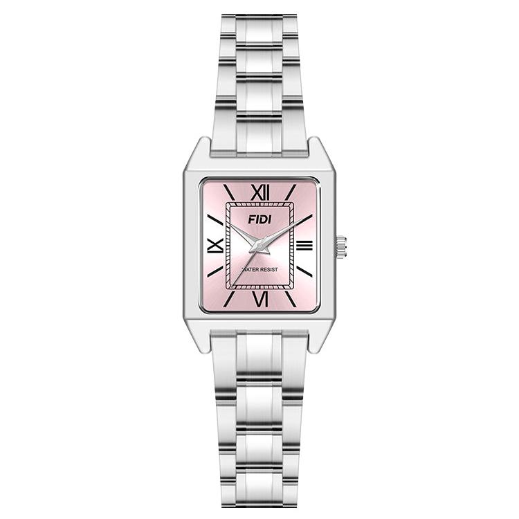 Stainless Steel, FIDI Quartz Movement Women's Watch FD102-PK, Silver and Pink, Roman Numeral