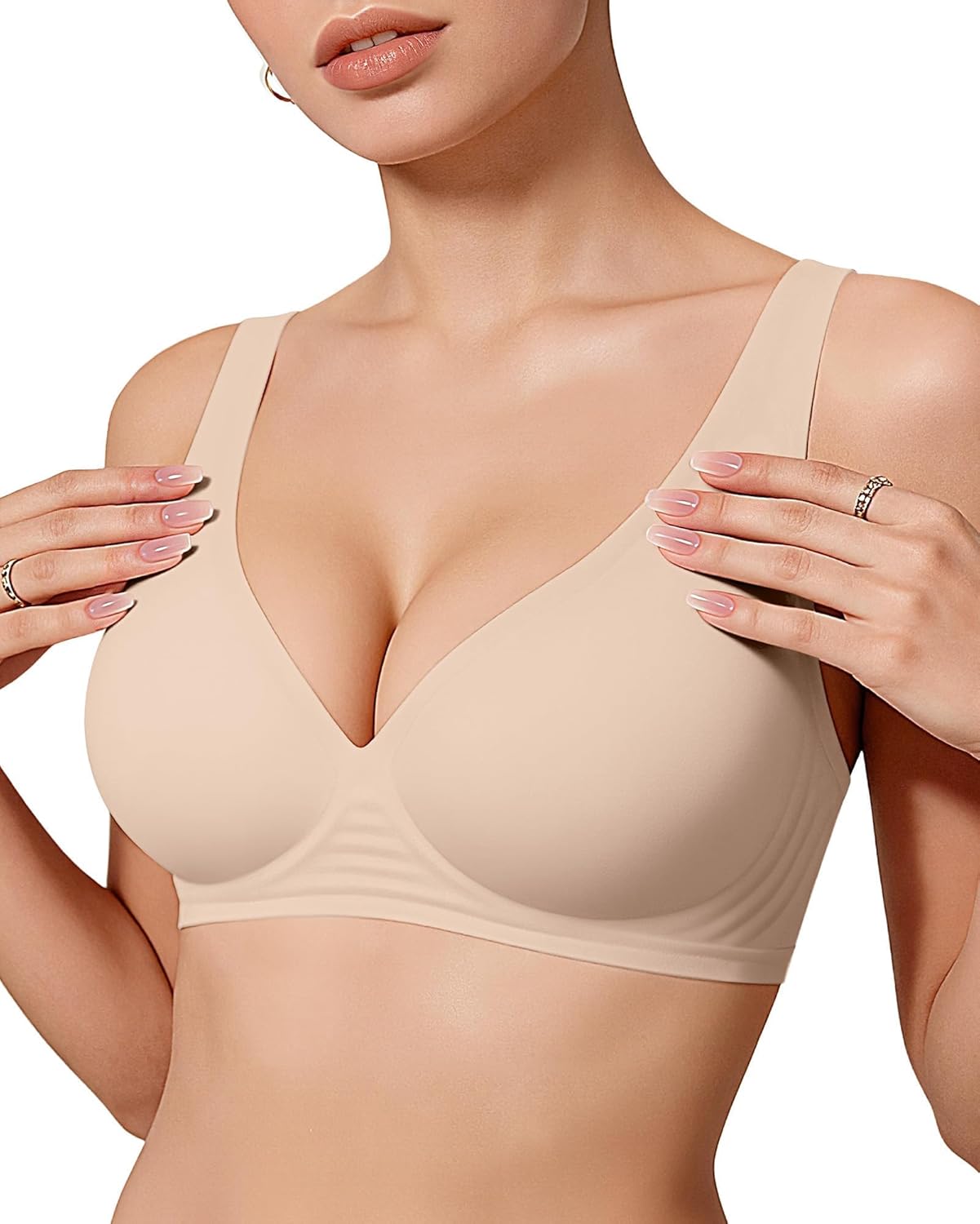 OEAK Womens Jelly Bras Wireless Deep V Bralette Comfy Push Up Tshirt Bras Accessories