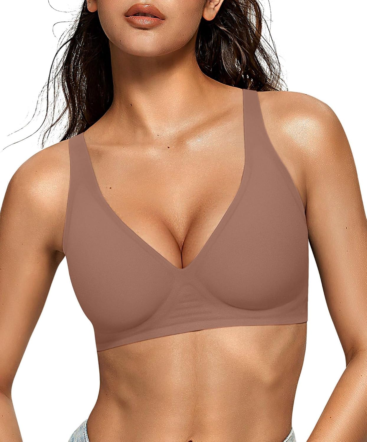 OEAK Womens Jelly Bras Wireless Deep V Bralette Comfy Push Up Tshirt Bras Accessories