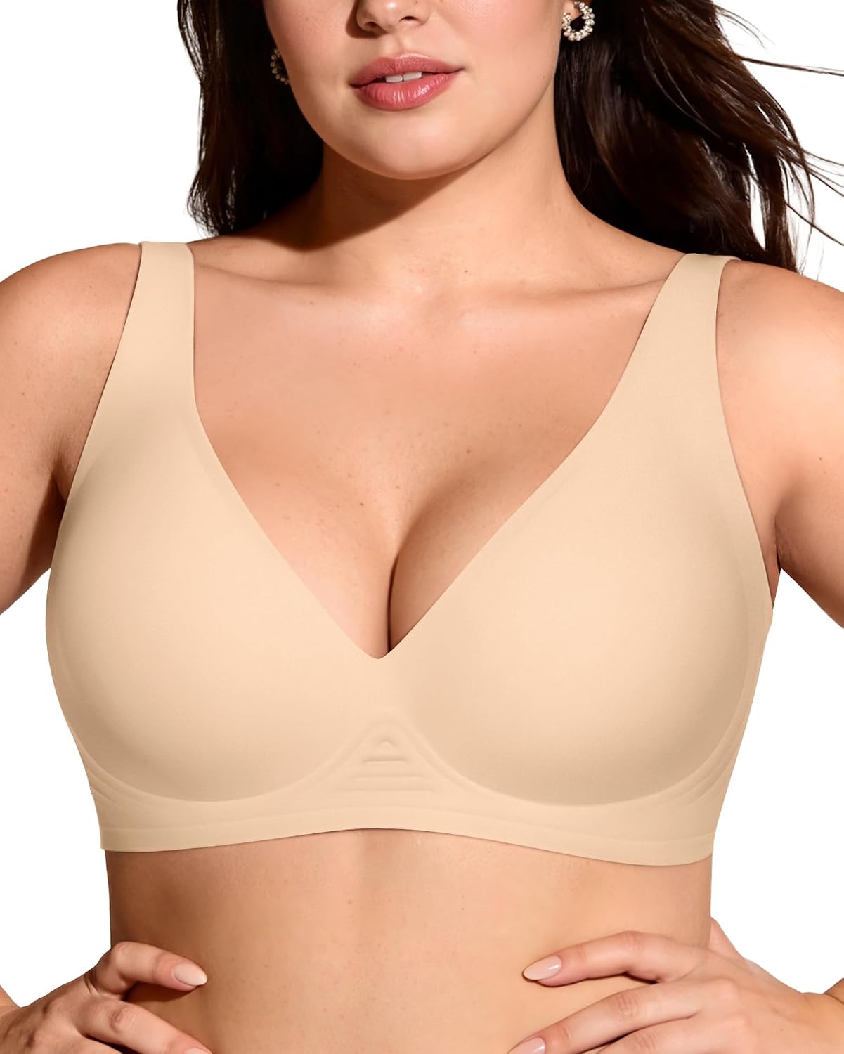 OEAK Womens Jelly Bras Wireless Deep V Bralette Comfy Push Up Tshirt Bras Accessories