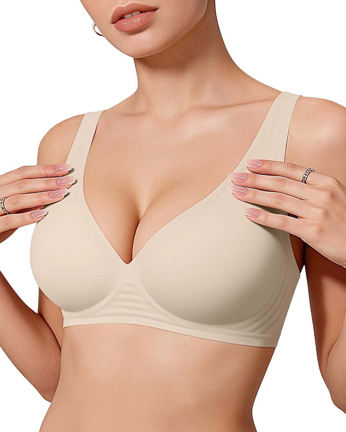 OEAK Womens Jelly Bras Wireless Deep V Bralette Comfy Push Up Tshirt Bras Accessories