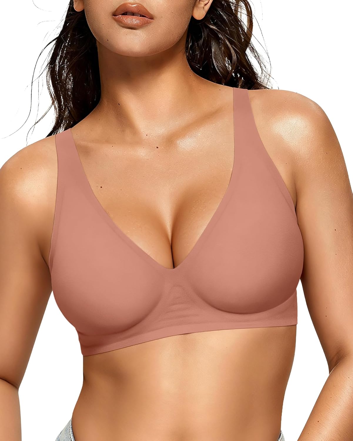 OEAK Womens Jelly Bras Wireless Deep V Bralette Comfy Push Up Tshirt Bras Accessories