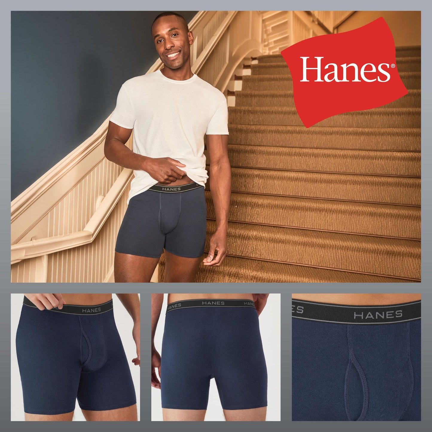 Hanes mens Underwear Boxer Briefs Pack, Cool & Breathable Cotton Moisture-wicking Underwear for Men, No Ride Up