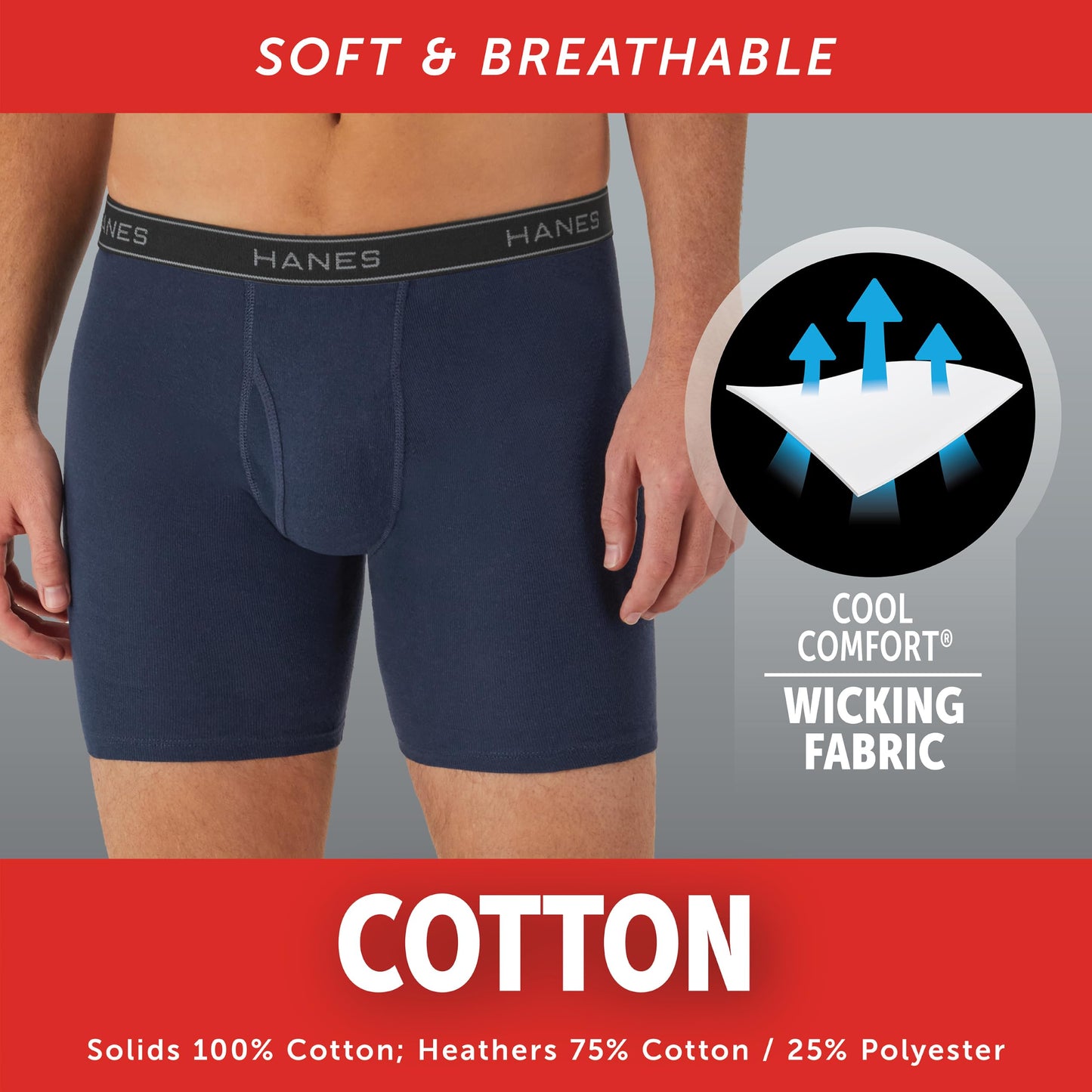 Hanes mens Underwear Boxer Briefs Pack, Cool & Breathable Cotton Moisture-wicking Underwear for Men, No Ride Up
