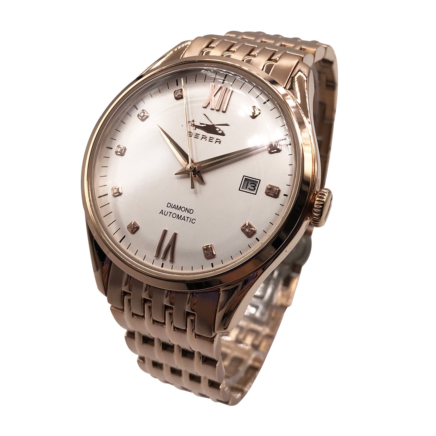 Rose Gold and Diamond Stones, Berea Gentlemen Automatic Watch, BA004-0004RG-S-B, 41 MM, Men's Watch Stainless Steel