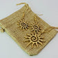 Bohemian Style Spiral Sun Swirl Gold plated Pendant Necklace & Hook Earrings Set