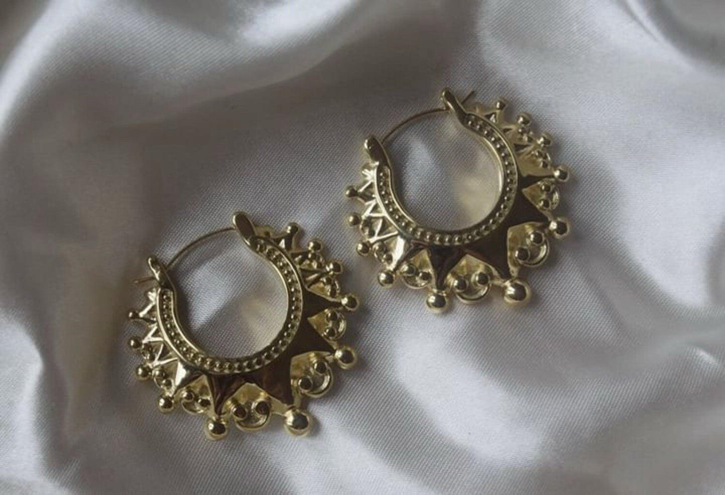 GOLD CREOLE EARRINGS HOOP GYPSY EARRINGS GOLD FILLED LARGE 3.5CM