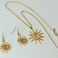 Bohemian Style Spiral Sun Swirl Gold plated Pendant Necklace & Hook Earrings Set