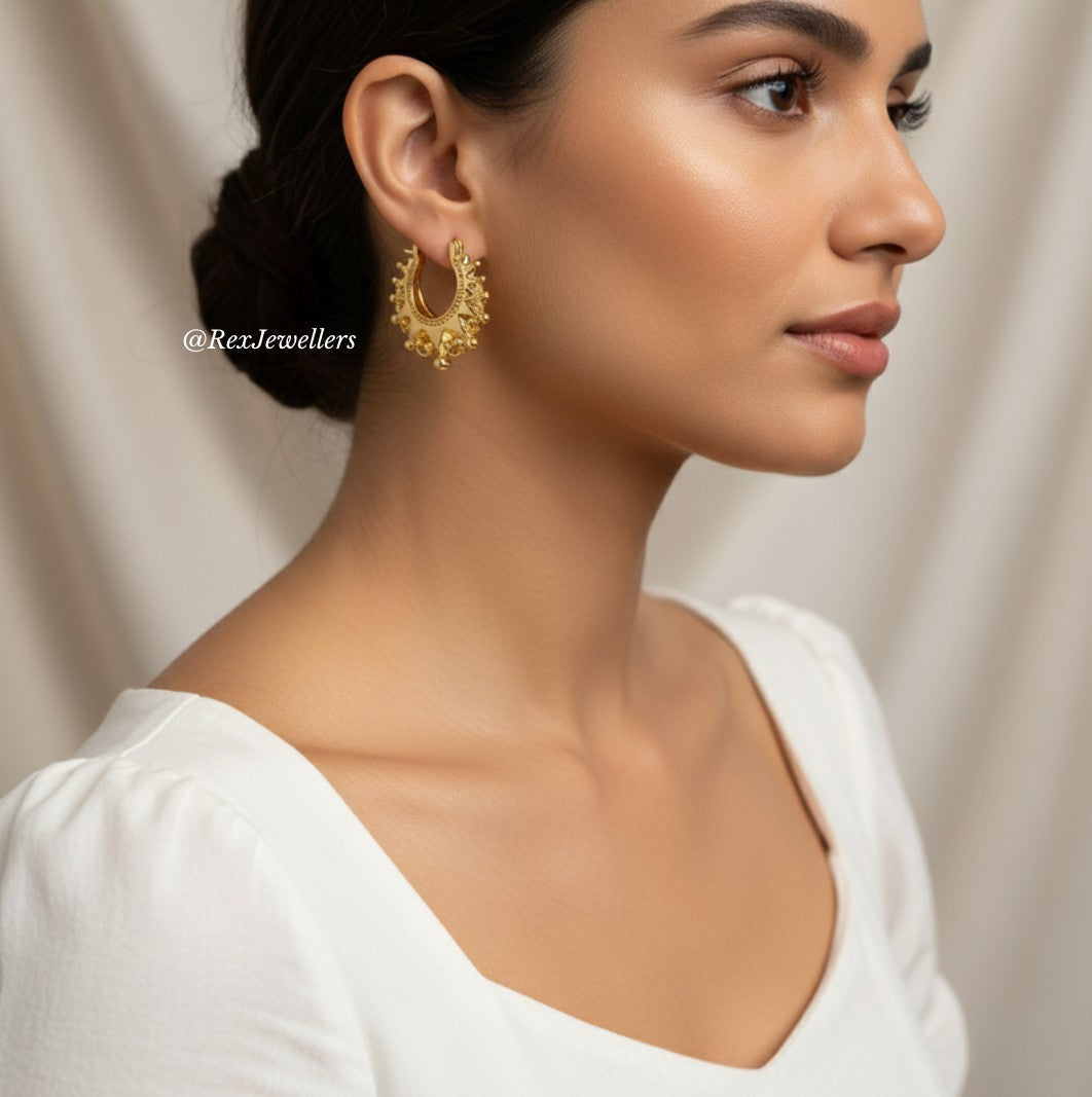 GOLD CREOLE EARRINGS HOOP GYPSY EARRINGS GOLD FILLED LARGE 3.5CM