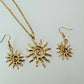 Bohemian Style Spiral Sun Swirl Gold plated Pendant Necklace & Hook Earrings Set