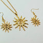 Bohemian Style Spiral Sun Swirl Gold plated Pendant Necklace & Hook Earrings Set