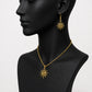 Bohemian Style Spiral Sun Swirl Gold plated Pendant Necklace & Hook Earrings Set