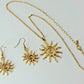 Bohemian Style Spiral Sun Swirl Gold plated Pendant Necklace & Hook Earrings Set