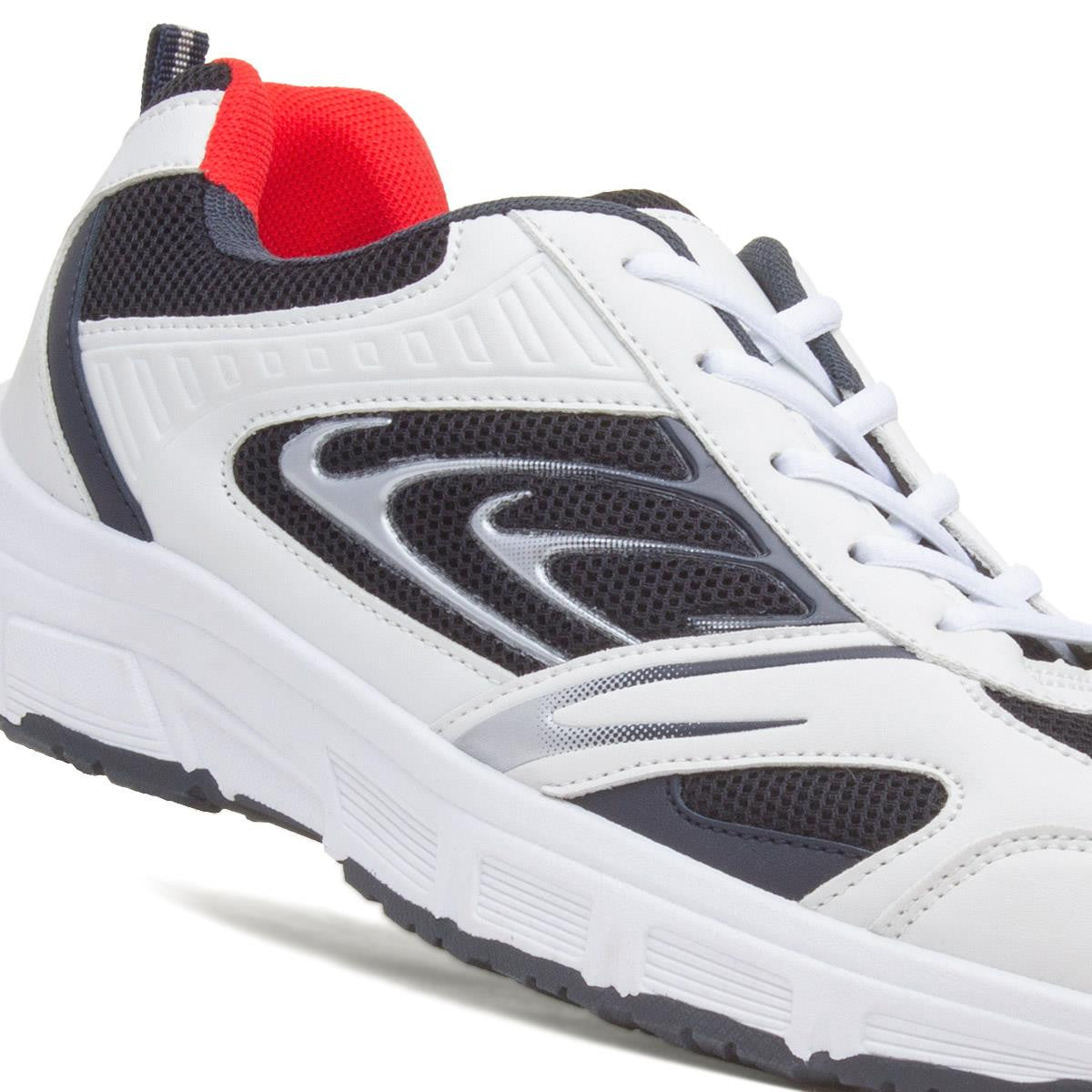 Mens Trainers White Adults Lace Up Navy Mesh Padded Ankle Collar Gripped SIZE