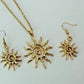 Bohemian Style Spiral Sun Swirl Gold plated Pendant Necklace & Hook Earrings Set