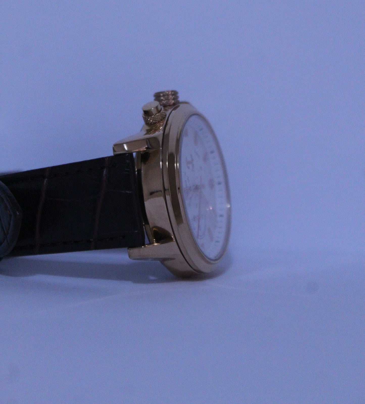 12 hours Moon Phase quartz watch in brown leather strap