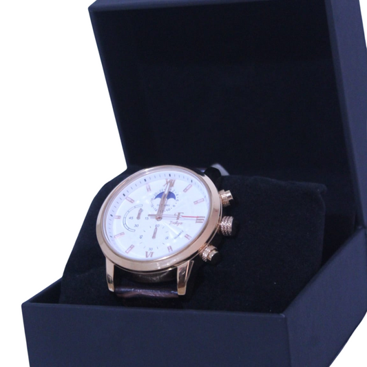 Teeflyer 12 hours moon phase quartz watch in brown leather strap